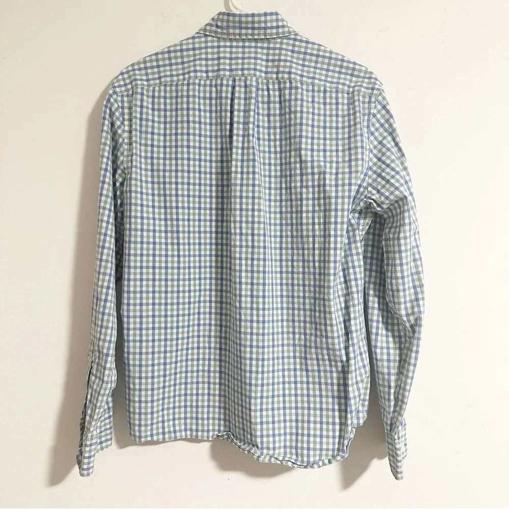 J. Crew Slim Untucked Shirt M Blue Green Check Organic Cotton Stretch